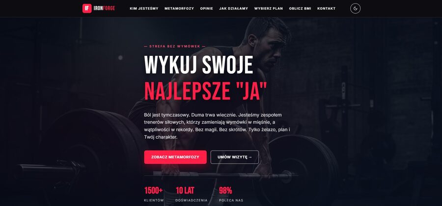IronForge — klub fitness, projektowanie stron www Szczecin